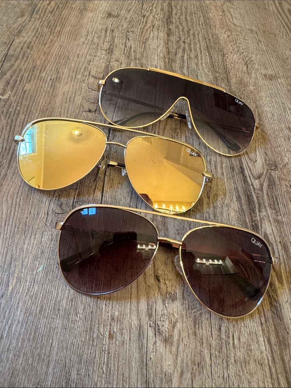 Quay Australia Gold Frame Sunglasses with Brown and Amber Lenses 3 Pair
